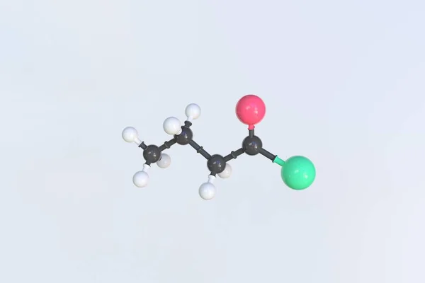 Molécula de cloreto de butirilo. Modelo molecular isolado. Renderização 3D — Fotografia de Stock