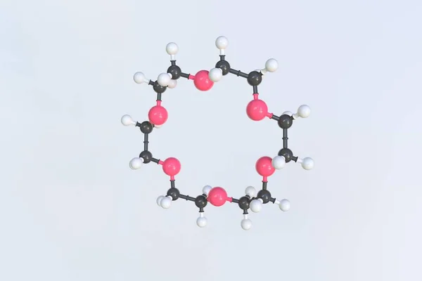 18-crown-6 μόριο. Μεμονωμένο μοριακό μοντέλο. 3D απόδοση — Φωτογραφία Αρχείου
