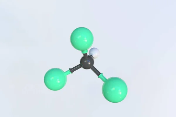Cząsteczka dichlorofluorometanu wykonana z kulek, naukowy model molekularny. Renderowanie 3D — Zdjęcie stockowe