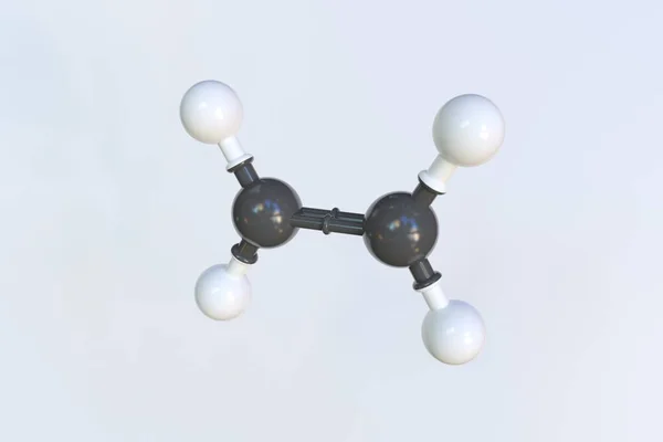 Molecola di etilene realizzata con palline, modello molecolare scientifico. Rendering 3D — Foto Stock