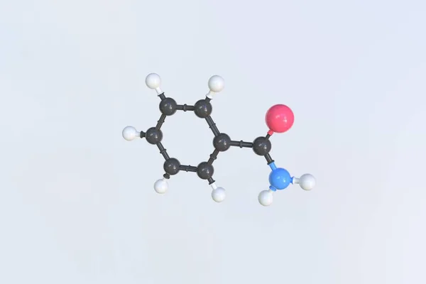 苯并酰胺分子。分离分子模型。3D渲染 — 图库照片