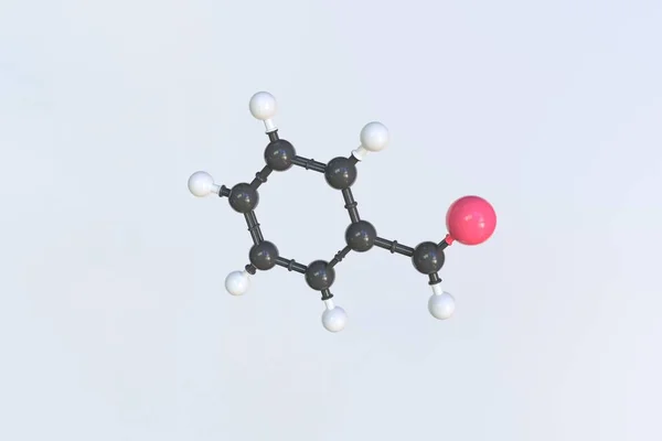 Benzaldehid molekula, izolált molekuláris modell. 3D renderelés — Stock Fotó