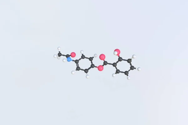 Acetaminoszalol molekula, izolált molekuláris modell. 3D renderelés — Stock Fotó