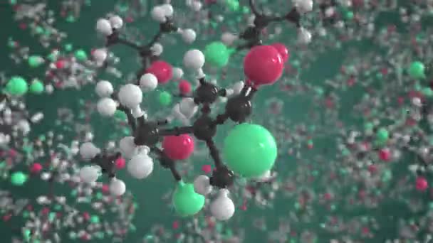 Pivaloylkloridmolekyl, vetenskaplig molekylmodell, looping 3d-animering — Stockvideo