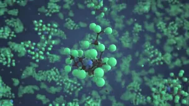 Molécula de perfluorotributilamina elaborada con bolas, modelo molecular científico. Looping animación en 3D o fondo de movimiento — Vídeos de Stock
