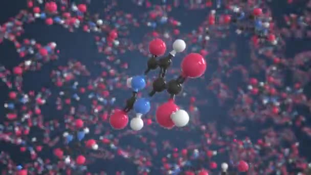 Молекула оротической кислоты, изолированная молекулярная модель. Цикл 3D анимации или движения фона — стоковое видео