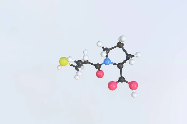Kaptopril molekül, izole edilmiş moleküler model. 3B görüntüleme — Stok fotoğraf