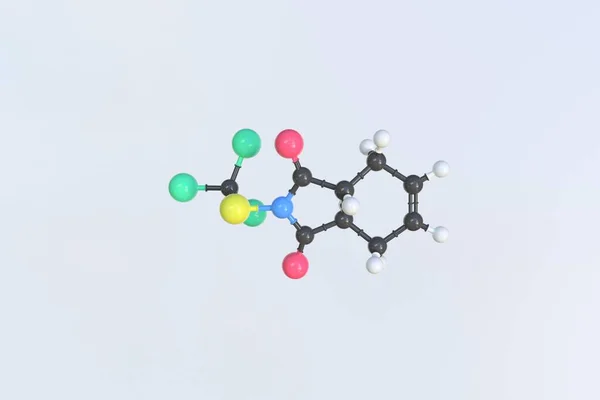 Captan molekülü. İzole edilmiş moleküler model. 3B görüntüleme — Stok fotoğraf