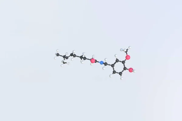 Molekula kapsaicinu. Izolovaný molekulární model. 3D vykreslování — Stock fotografie