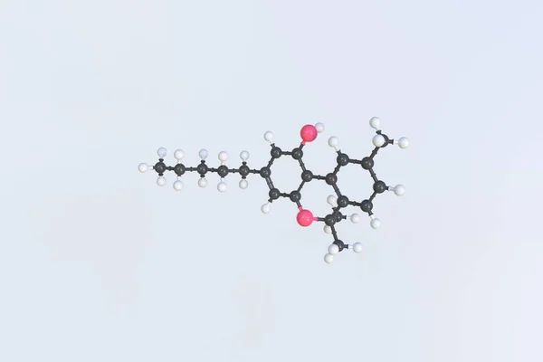 Kannabinol molekula, izolált molekuláris modell. 3D renderelés — Stock Fotó