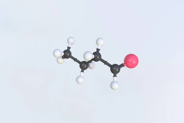 Бутиральдегидная молекула, изолированная молекулярная модель. 3D рендеринг — стоковое фото