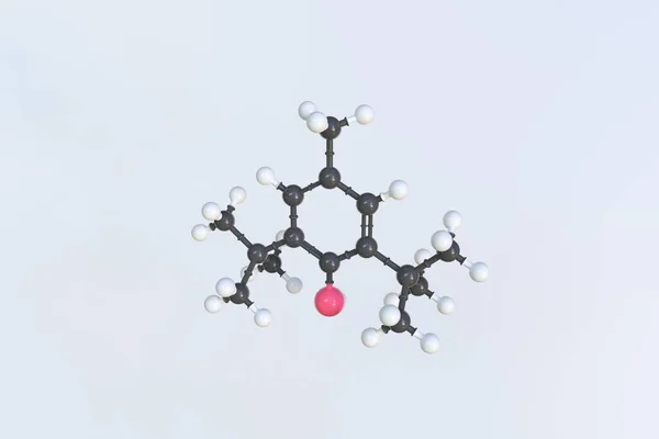 Molekula butylovaného hydroxytoluenu, izolovaný molekulární model. 3D vykreslování — Stock fotografie