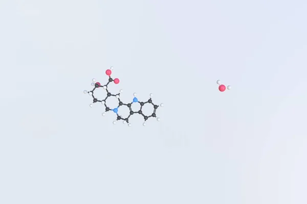 Моногидратная молекула йохимбиновой кислоты, изолированная молекулярная модель. 3D рендеринг — стоковое фото
