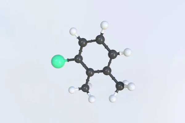 Molecola di bromuro di xilile fatta con sfere, modello molecolare isolato. Rendering 3D — Foto Stock
