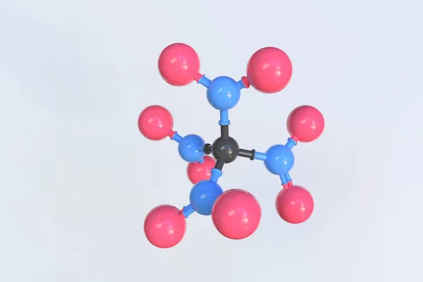 Molécula de tetranitrometano hecha con bolas, modelo molecular aislado. Renderizado 3D —  Fotos de Stock