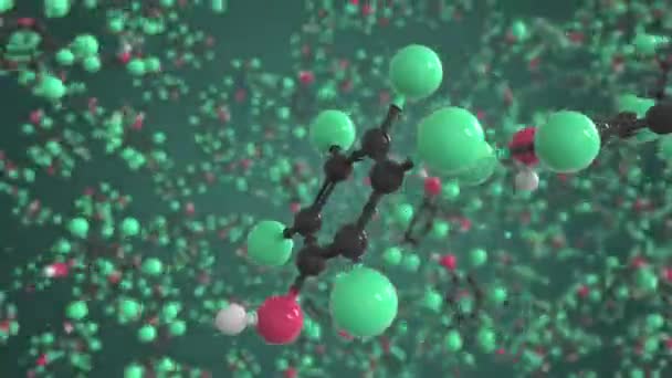 Pentachlorophenol分子、単離された分子モデル。3Dアニメーションまたはモーション背景のループ — ストック動画