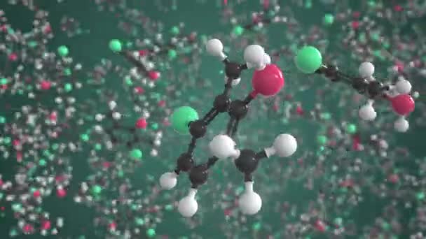 Молекула парахлоретаксилену, ізольована молекулярна модель. Циклічна 3D анімація або тло руху — стокове відео