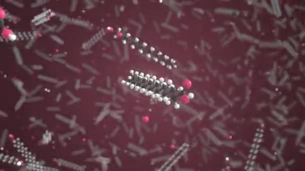 Μόριο παλμιτικού οξέος φτιαγμένο με μπάλες, απομονωμένο μοριακό μοντέλο. Looping 3D animation ή φόντο κίνησης — Αρχείο Βίντεο