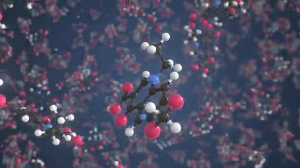 Molécula de ácido oxolínico hecha con bolas, modelo molecular aislado. Looping animación en 3D o fondo de movimiento — Vídeo de stock