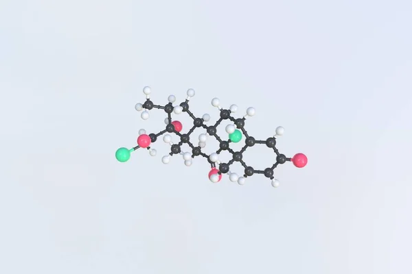 Clobetasone molecule made with balls, isolated molecular model. 3D rendering — Stock Photo, Image