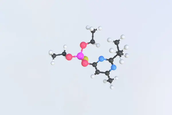 Diazinonová molekula, izolovaný molekulární model. 3D vykreslování — Stock fotografie