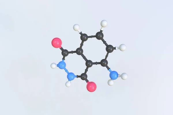 Molekuła luminolu, odizolowany model molekularny. Renderowanie 3D — Zdjęcie stockowe