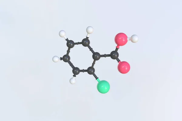 2-χλωροβενζοϊκό οξύ μόριο. Μεμονωμένο μοριακό μοντέλο. 3D απόδοση — Φωτογραφία Αρχείου