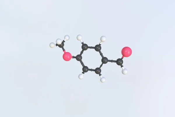 Aniszaldehid molekula. Elszigetelt molekuláris modell. 3D renderelés — Stock Fotó