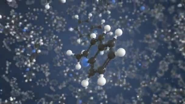 공으로 만들어 진 퀴날딘 분자는 고립된 분자 모델입니다. 3D 애니메이션 및 모션 배경덮기 — 비디오
