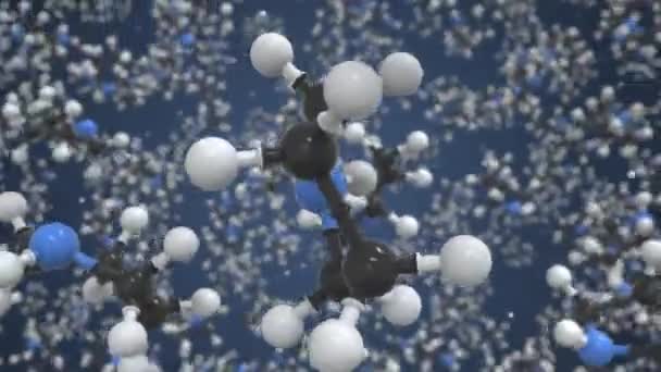 Pyrrolidin molekyl, vetenskaplig molekylär modell, looping 3d animation — Stockvideo