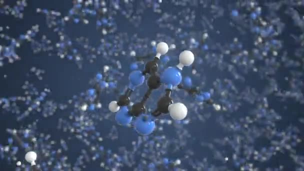 Purin molekula golyókkal, izolált molekuláris modellel. Looping 3D animáció vagy mozgás háttér — Stock videók