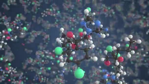 프로 피코 나졸 분자 모델의 분자 분자 구조입니다. 3D 애니메이션 및 모션 배경덮기 — 비디오