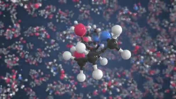 Proline molecuul, wetenschappelijk moleculair model, lussen 3d animatie — Stockvideo