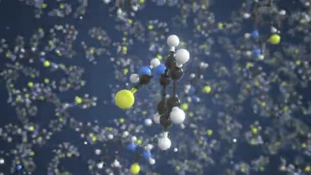 Μόριο φαινυλοθειοκαρβαμιδίου κατασκευασμένο με μπάλες, επιστημονικό μοριακό μοντέλο. Looping 3D animation ή φόντο κίνησης — Αρχείο Βίντεο