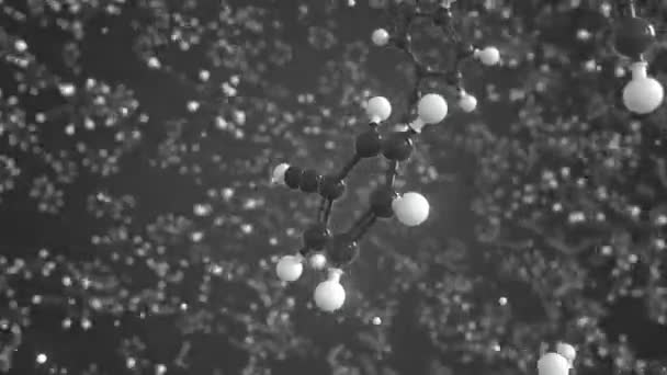 Молекула фенілцетилену, виготовлена з кульок, ізольована молекулярна модель. Циклічна 3D анімація або тло руху — стокове відео