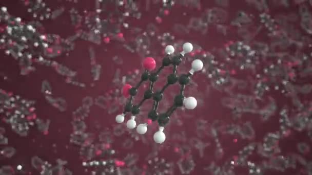 Fenantrenequinona molécula hecha con bolas, modelo molecular científico. Looping animación en 3D o fondo de movimiento — Vídeo de stock