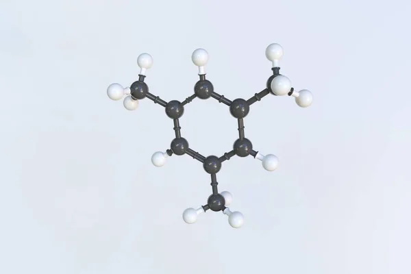 Cząsteczka mezytylenu zrobiona z kulek, naukowy model molekularny. Renderowanie 3D — Zdjęcie stockowe