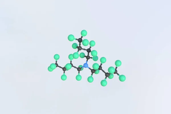 Molekula perfluorotributylaminu vyrobená z kuliček, vědecký molekulární model. 3D vykreslování — Stock fotografie