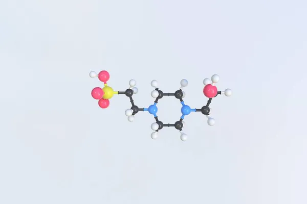 Molécula Hepes feita com bolas, modelo molecular científico. Renderização 3D — Fotografia de Stock