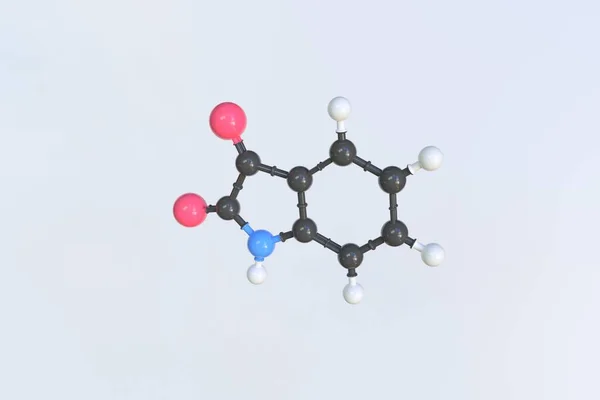 用球状、分离的分子模型制成的Isatin分子。3D渲染 — 图库照片
