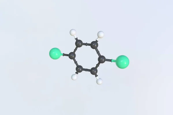 P-διχλωροβενζόλιο μόριο κατασκευασμένο με μπάλες, απομονωμένο μοριακό μοντέλο. 3D απόδοση — Φωτογραφία Αρχείου