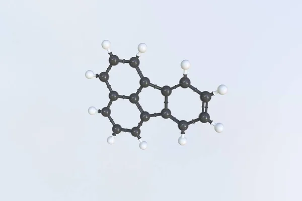 Molécula de fluoranteno feita com bolas, modelo molecular científico. Renderização 3D — Fotografia de Stock