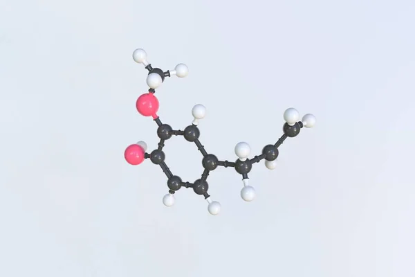 Eugenol molekula, izolált molekuláris modell. 3D renderelés — Stock Fotó