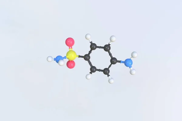 Sulfanilamide molecuul, wetenschappelijk moleculair model, lussen 3d animatie — Stockfoto