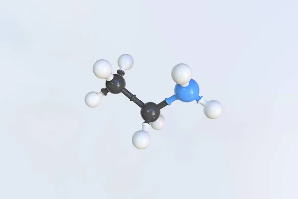 Ethylamine 분자는 고립된 분자 모델입니다. 3D 렌더링 — 스톡 사진