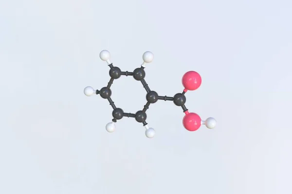 Molecuul van benzoëzuur, geïsoleerd moleculair model. 3D-weergave — Stockfoto