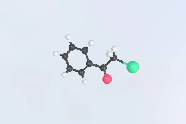 Fenacylbromidová molekula, izolovaný molekulární model. 3D vykreslování — Stock fotografie