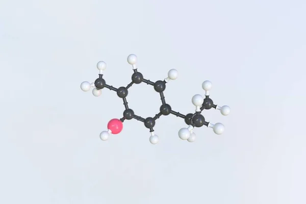 Carvacrol分子是用球做成的科学分子模型3D渲染 — 图库照片
