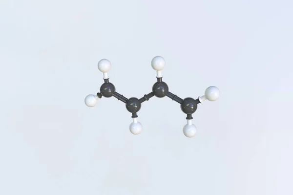 Molekula 1,3-butadienu, izolovaný molekulární model. 3D vykreslování — Stock fotografie