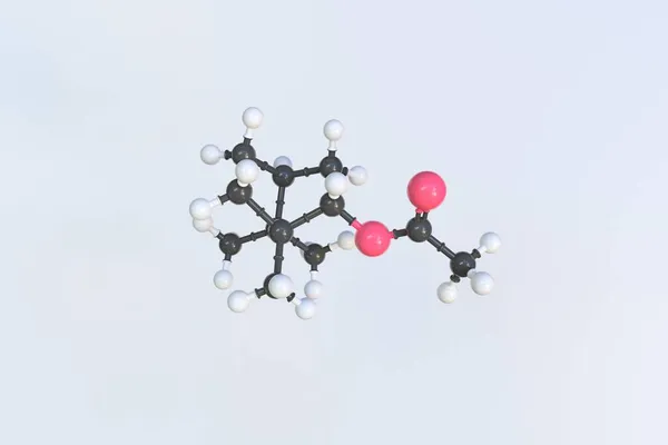 Οξικό ισοβορνεΰλιο μόριο φτιαγμένο με μπάλες, επιστημονικό μοριακό μοντέλο. 3D απόδοση — Φωτογραφία Αρχείου